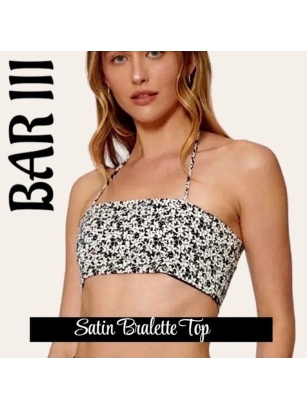BAR III x SOFIA RITCHIE NWT Ditsy Print Tie Neck Cropped Halter Bralette Top/XL
